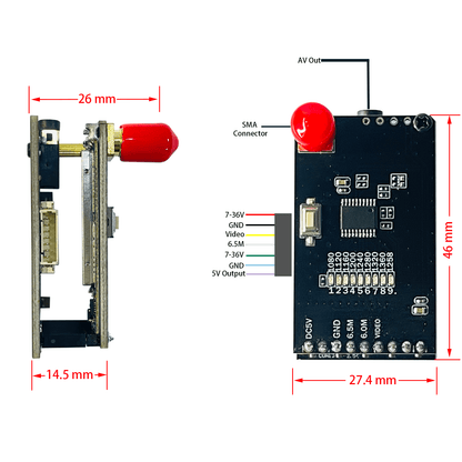 1.2G/1.3G Long range FPV VRX With AV Out 9CH FPV Video Receiver for RC Drone Goggles Monitor (1050MHz-1380MHz) - jaribel